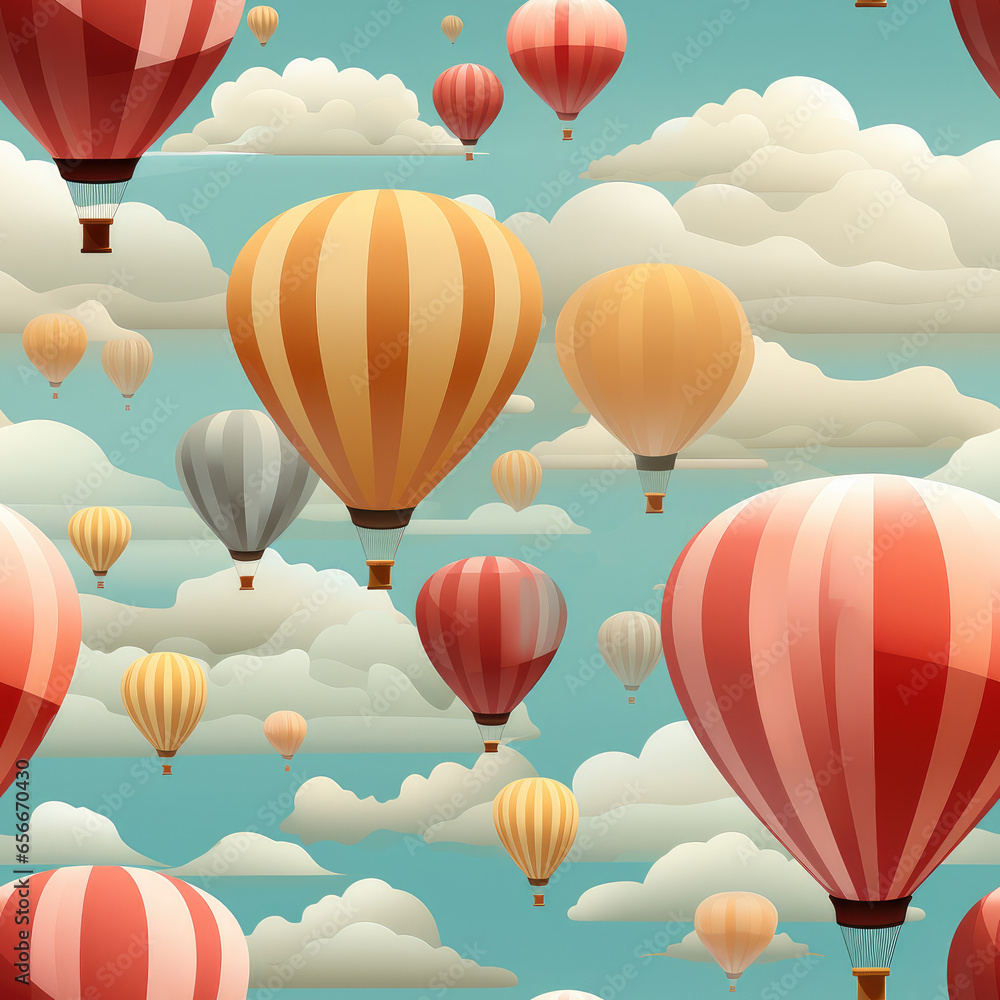 Fototapeta premium Hot air balloon cartoon repeat pattern