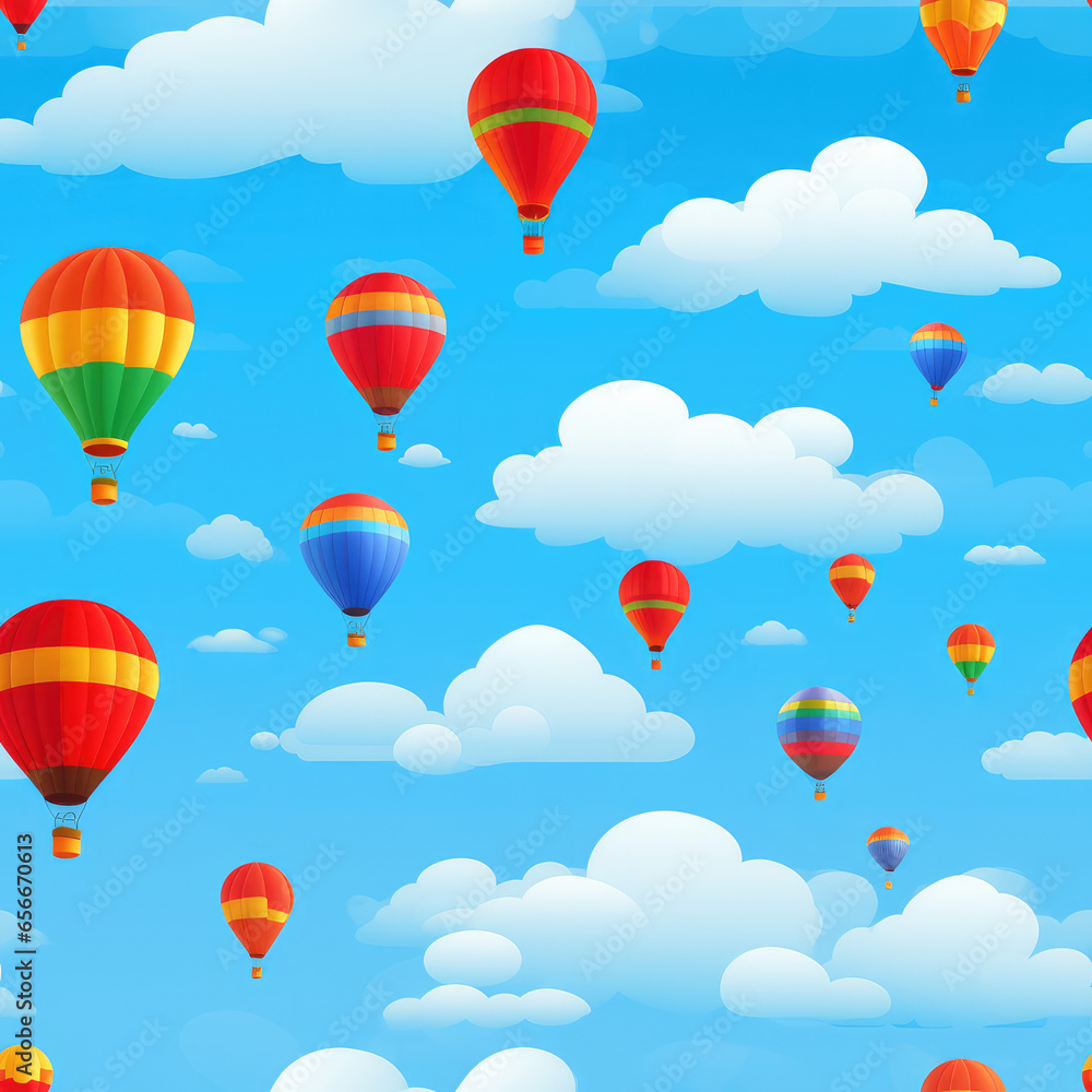 Naklejka premium Hot air balloon cartoon repeat pattern