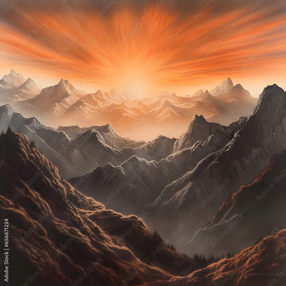 beautiful sunset in the mountains. 3d rendering, 3d illustration.