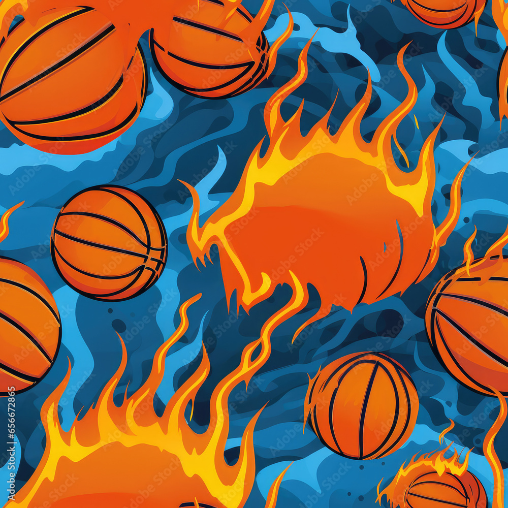 Basketball cartoon repeat pattern sport colorful art