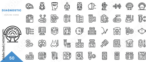 diagnostic outline icon collection. Minimal linear icon pack. Vector illustration photo