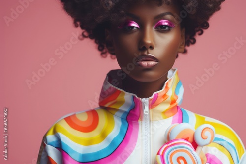 Black Woman Lollipop Chic Artistic Color Pallete Backdrop Generative AI