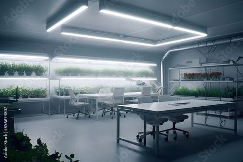Future smart farm indoor  white room  technology  Factory greenhouse indoor smart farm