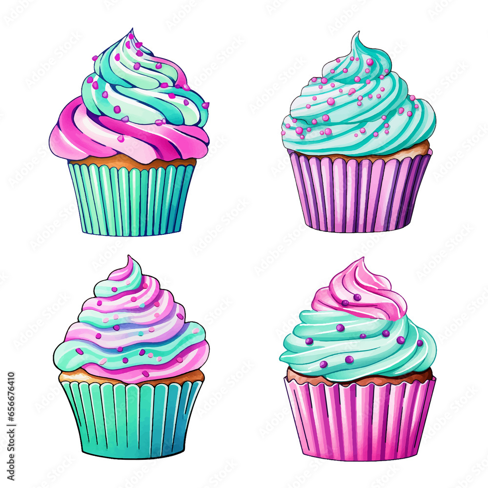 Set of cupcakes watercolor paint Set of cupcakes watercolor paint