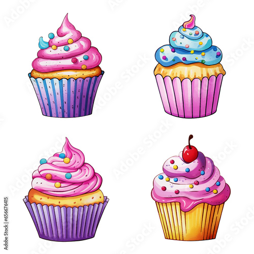  Set of cupcakes watercolor paint