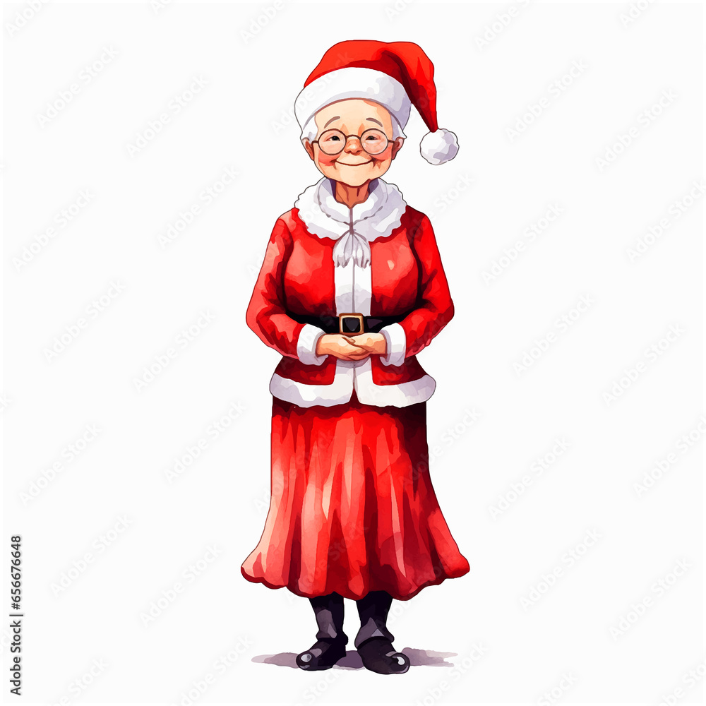 An old woman dressed as santa claus watercolor paint An old woman dressed as santa claus watercolor paint