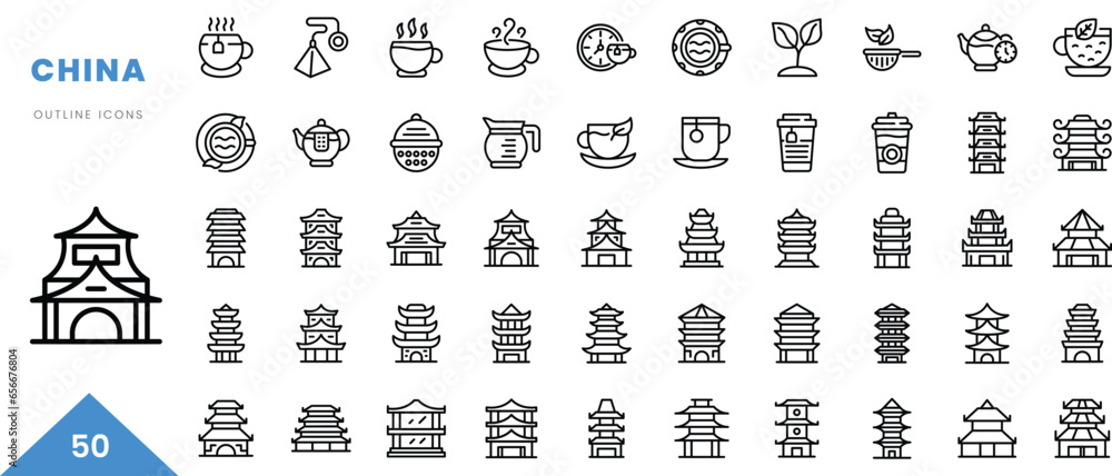 china outline icon collection. Minimal linear icon pack. Vector illustration - obrazy, fototapety, plakaty 