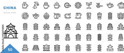 Photo china outline icon collection