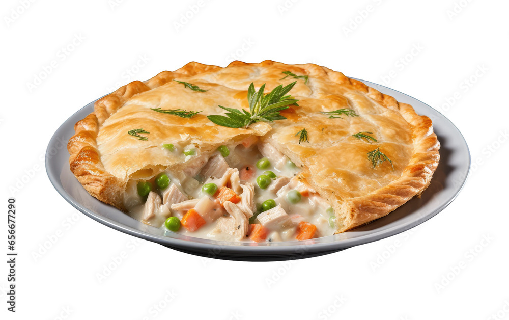 Twist on Classic Plate of Chicken Pot Pie Isolated on Transparent Background