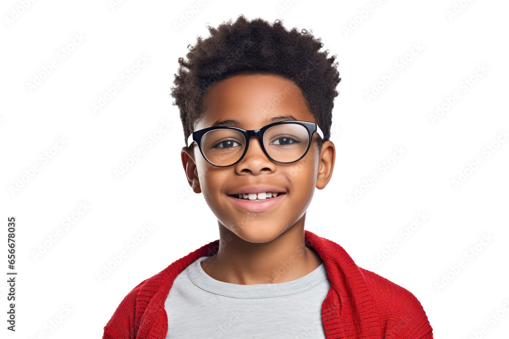 Adorable Smiling African American Boy with Eyeglasses: Isolated on a Crisp White Background. Adorable Smiling African American Boy with Eyeglasses: Isolated on a Crisp White Background.