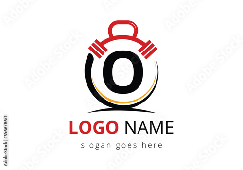 Letter O Logo With barbell. Fitness Gym logo. Lifting vector logo design. Vector logo for bodybuilding