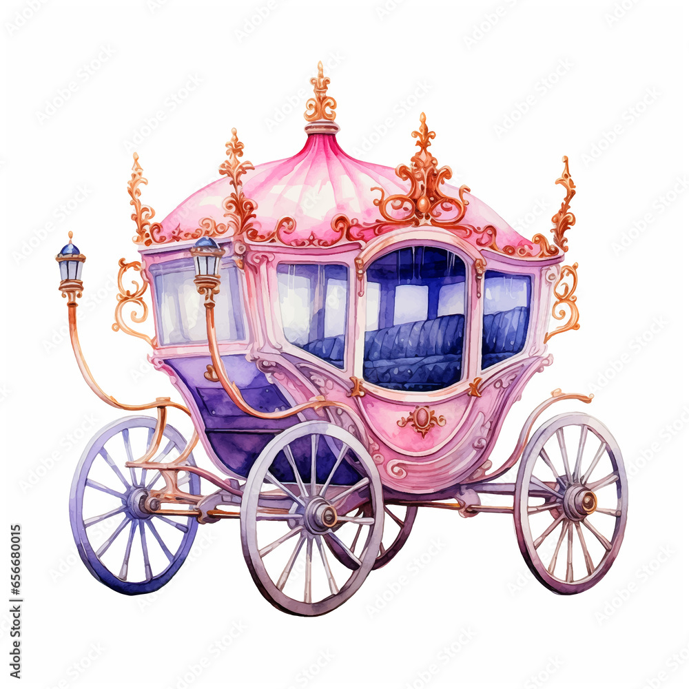 Fairytale carriage watercolor paint ilustration
