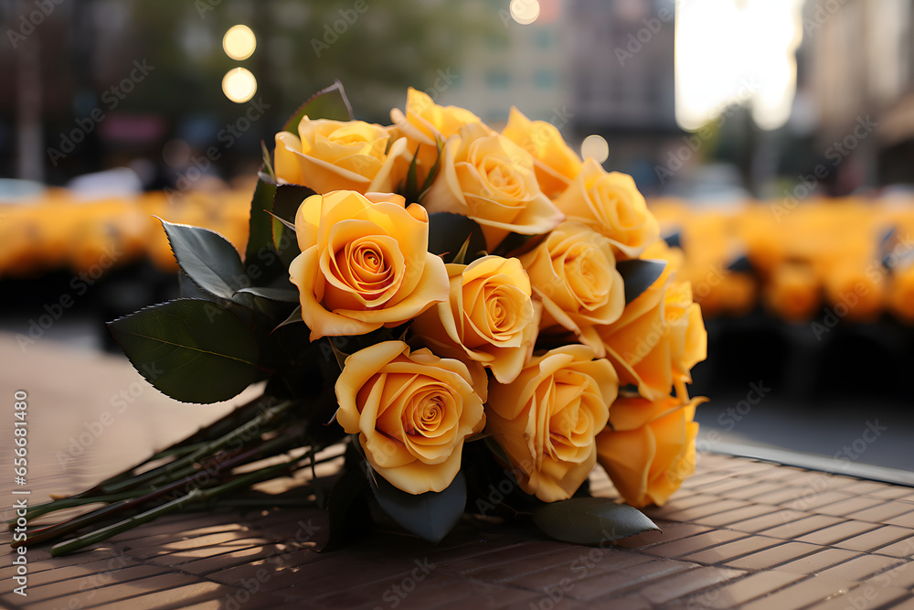 Obraz premium Bouquet of yellow rose at street market.