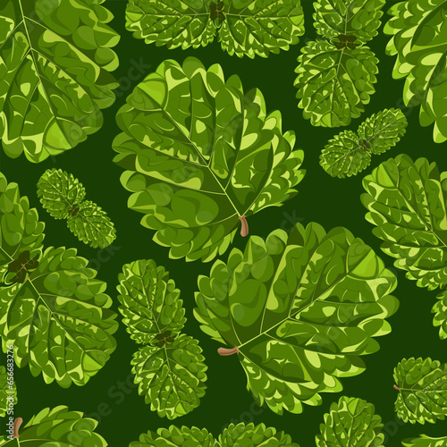 Seamless pattern with mint petals on a green background 