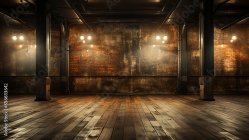 Room with wooden floor lighted with spotlights © JKLoma