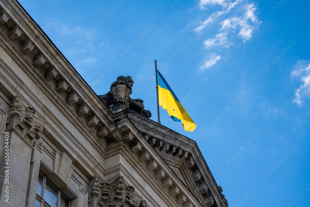 Ukrainian flag on government building