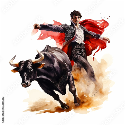  Matador with bull watercolor paint