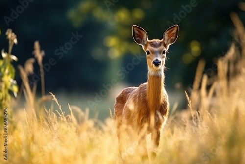 roe deer in the meadow near of the forest