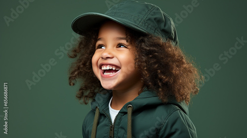 portrait of young chlld in green clothes photo