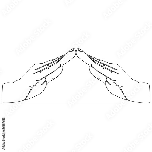 Continuous line drawing Hands protect gesture protection icon vector illustration concept