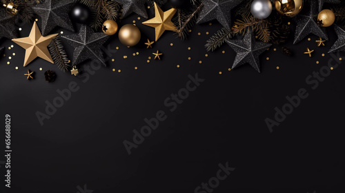 flat lay Merry Christmas background in black photo
