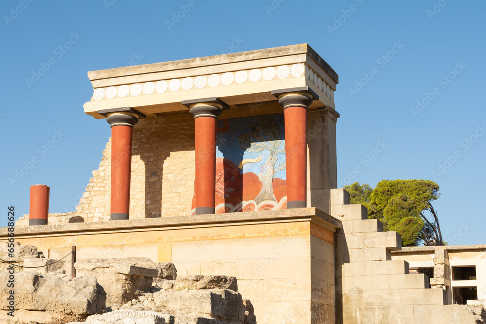 Naklejka premium Knossos, Heraklion, Crete, Greece - September 21st 2023 - The ruins of the beautiful Knossos Palace, Crete, Greece.