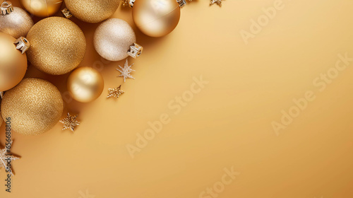 flat lay Merry Christmas background in gold
