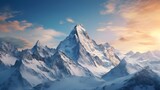 beautiful panoramic view of snowy mountains at sunset - 3d illustration