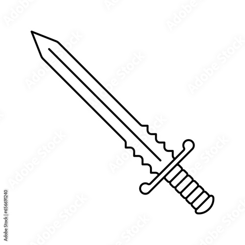 Sword icon. Black contour linear silhouette. Front side view. Editable strokes. Vector simple flat graphic illustration. Isolated object on a white background. Isolate.