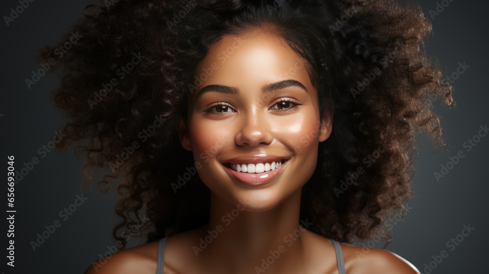 beautiful black woman touch face with smooth healthy skin, happy smiling.generative ai beautiful black woman touch face with smooth healthy skin, happy smiling.generative ai