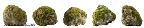 Large stone shape mossy rocks, square size, isolated on transparent background generative ai