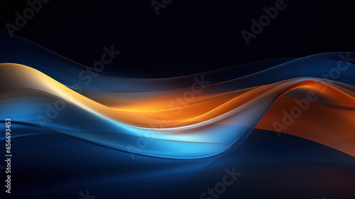 Abstract futuristic gold and blue glowing neon waves background. Neon color palette