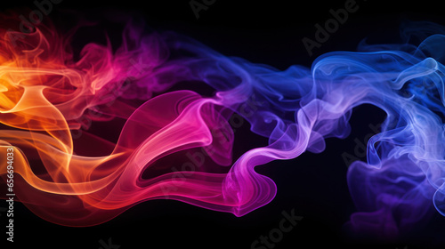 Abstract colorful smoke. Neon clouds on black background. Gradient waves background