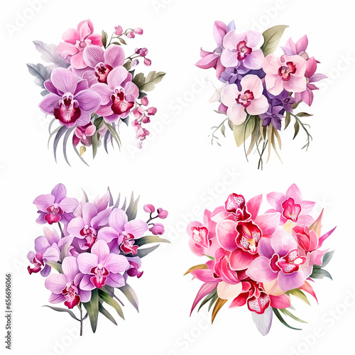 Bouquet of colorful flowers collection watercolor paint
