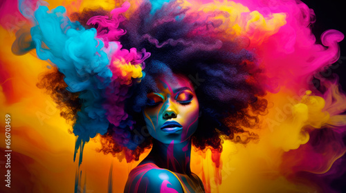 black afro woman psychedelic colorful abstract background 