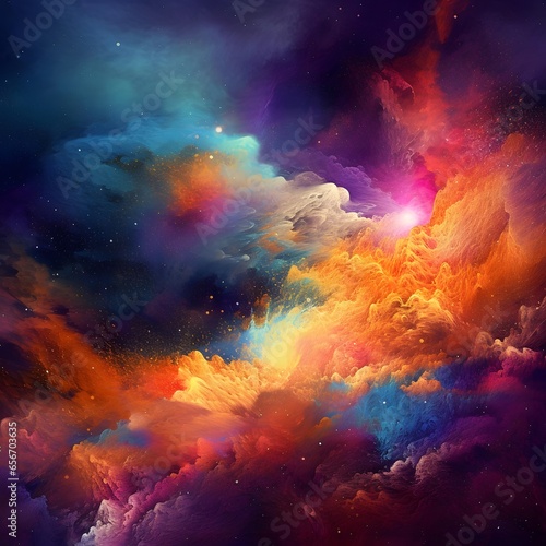 Abstract space background. Colorful nebula and stars. 3D rendering