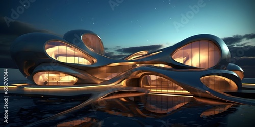 3D CG rendering of Futuristic architecture. High resolution image.
