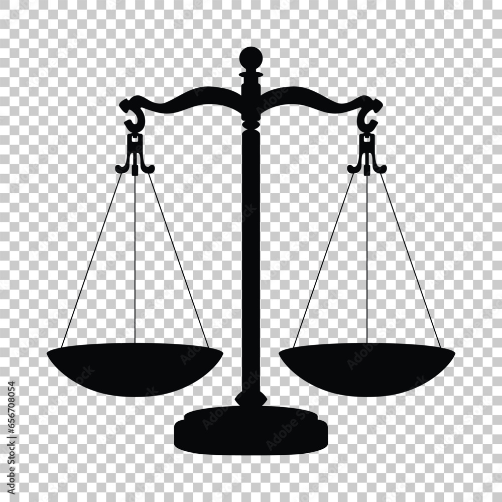 Scale of justice symbol isolated on transparent background. The scale