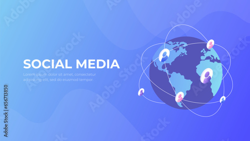 International business connections 3d isometry. Social media future concept. Global communication isometric vector. 