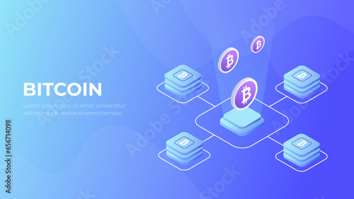 Bitcoin tecnology. Cryptocurrency isometry concept. Bitcoin 3d vector. 