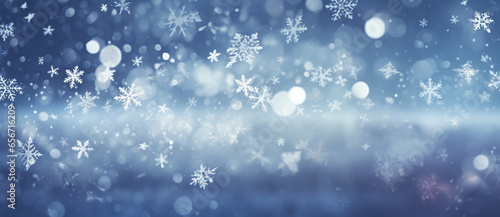Christmas nature background with snowflakes, winter wallpaper, Ai generated