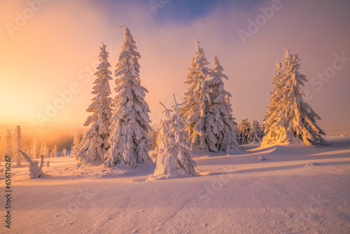 Frosty sunrise in the mountains © alexugalek
