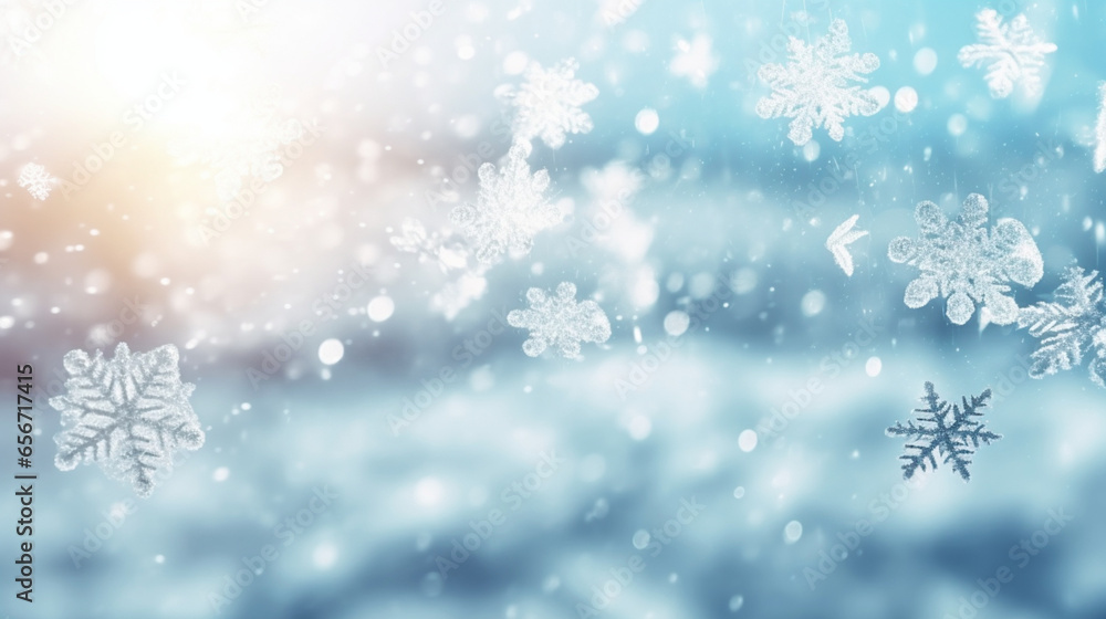 Arrière-plan de conception graphique et création avec neige et flocons de neige. Ambiance froide, hivernale, festive. 
