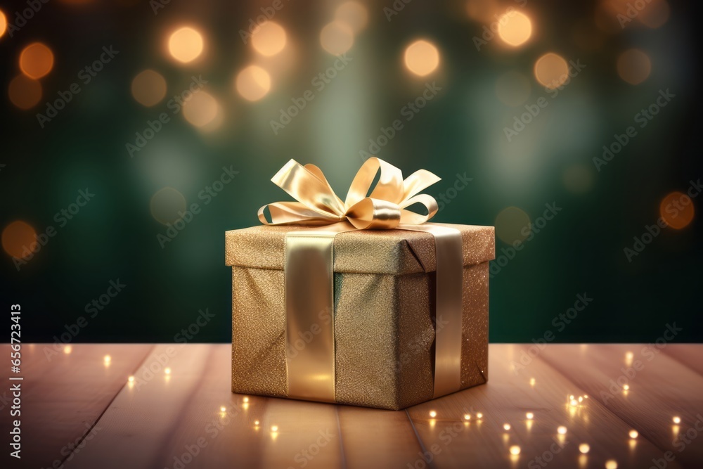 A Brown Gift Box Amidst Lights and Festive Decor, Xmaspunk and Angular, Generative AI A Brown Gift Box Amidst Lights and Festive Decor, Xmaspunk and Angular, Generative AI