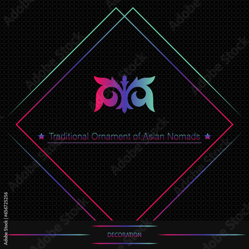 Decorative asian ornamental elements with motifs of Kazakh, Kyrgyz, Asian decor for borders, textile, plate, tile, and print design. Workpiece for your design. Oriental Colored Pattern.