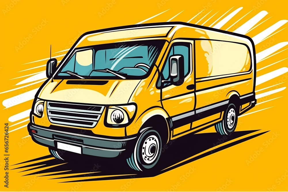 Yellow van on a yellow background. Vector illustration of a van.