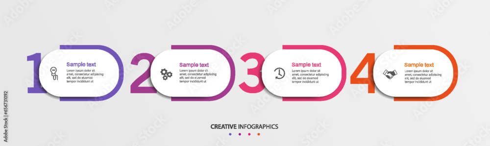 Creative infographic template with 4 options or steps. Can be used for workflow layout, diagram, annual report, web design