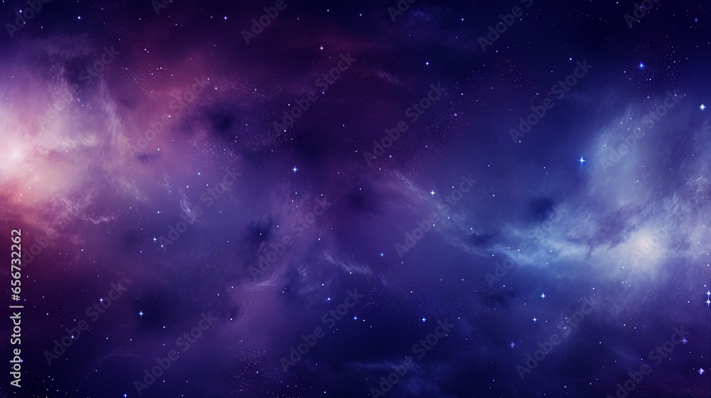 Purple and blue lights in galaxy, space with stars, abstract background