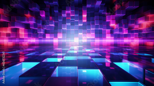 Nightclub dance floor, led lights, pink and blue neon modern abstract background