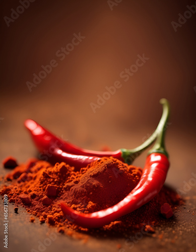 chili peppers and ground pepper close-up